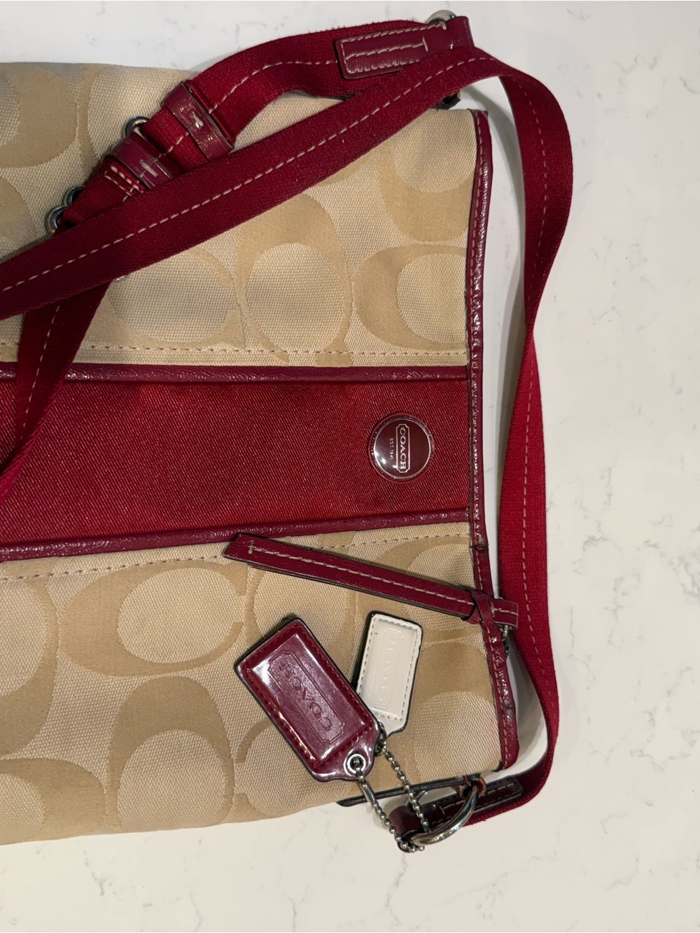 Coach Beige Signature Canvas Crossbody with Red Leather Stripe - Picture 9 of 9